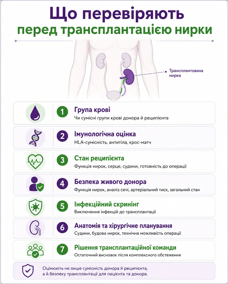 Що перевіряють перед трансплантацією нирки
