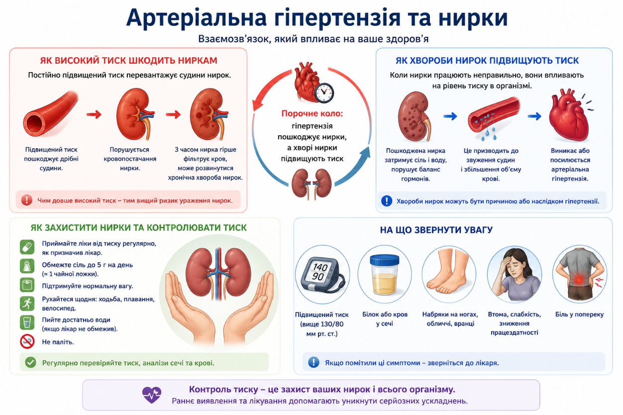 Артеріальна гіпертензія та нирки — вплив підвищеного тиску на ниркові судини