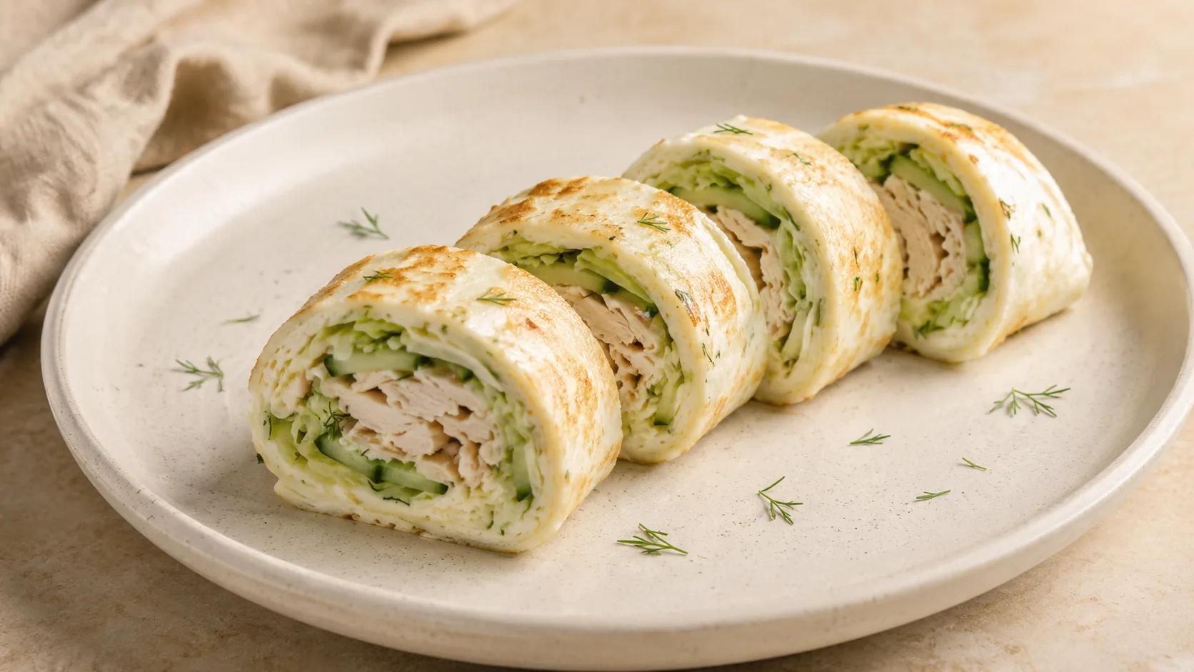 Білковий рулет з куркою, капустою та огірком